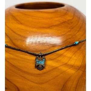 VTG Native American Thunderbird Turquoise Silver Necklace Bell Trading Post